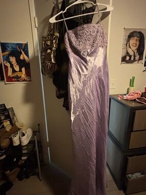 Lavender Strapless Beaded Prom Dress